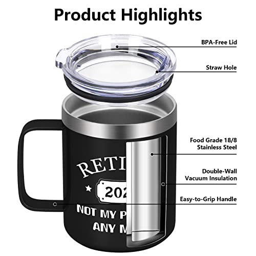 Gtmileo 2023 Retirement Gifts For Men, Retired 2023 Not My Problem Stainless Steel Insulated Coffee Mug, Retirement Gifts For Men Him Office Friend Coworkers Colleague Teacher Dad Grandpa(12Oz, Black) #TOP2