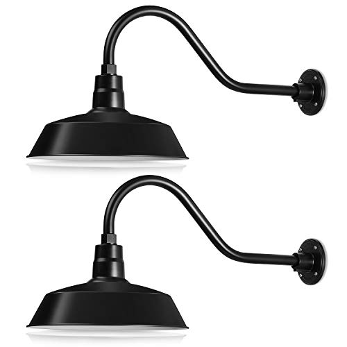 14in Satin Black Outdoor Gooseneck Barn Light with 22in Arm