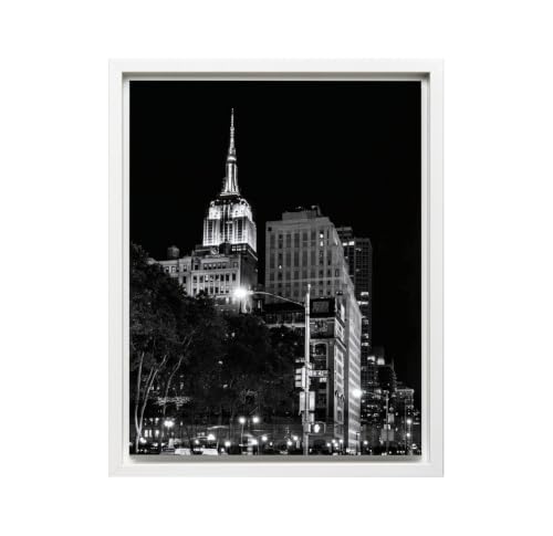 InkFlow Posters NYC Skyscraper Photography Canvas Poster - B&W Night NYC Skyline Photography - Dramatic Urban Cityscape Print for Living Room, Office, Home - 16x20 White Floated Frame Canvas Print