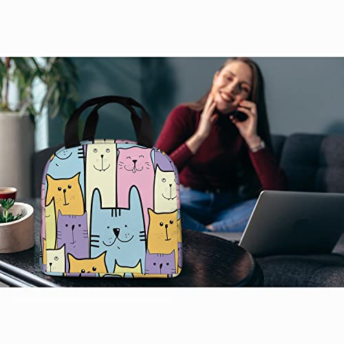 Zoczos Cats Insulated Lunch Bag Blue And Purple Funny Animal Adorable Pet Cartoon Kitten Cute Pattern Lunch Box Container For Work Picnic #TOP4