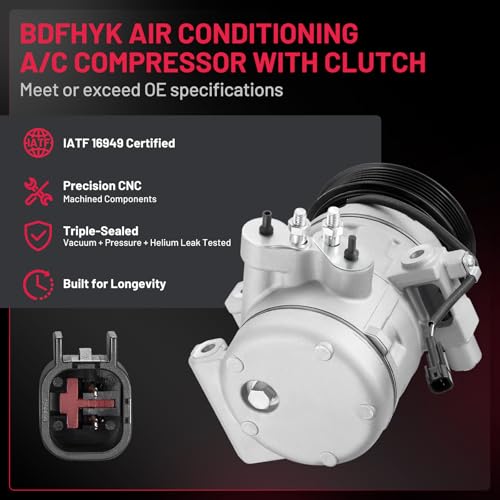 BDFHYK 97488 Air Conditioning A/C Compressor with Clutch Compatible with Ford Transit Connect L4 2.0L 2010-2013, Focus L4 2.0L 2008-2011, Focus L5 2.5L 2008 2009 2010 2011