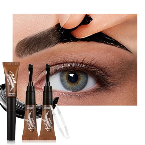 FeiCuiYun Eyebrow Tattoo Peel Off Tint Gel for Women, Dark Brown Peel Off Eyebrow Tint with 150°Small Curved Tray, Last Up to 5 Days, Waterproof, Fuller & Defined Looking Brows (04#Chocolate)