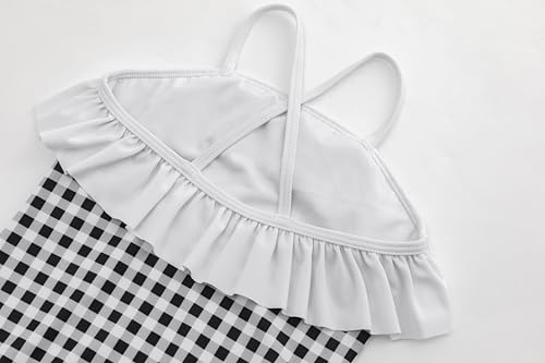 LIZENS Girls One Piece Swimsuit with Checkered Pattern and White Ruffles4