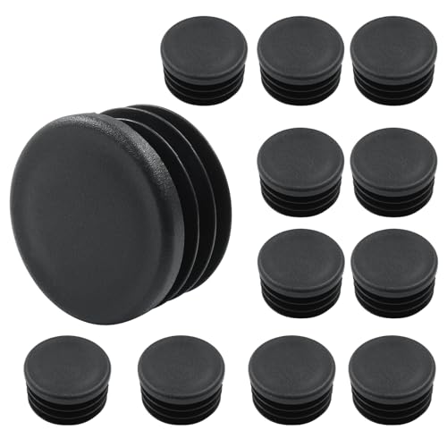 Image of 12 Pcs 1-1 /4 inch Round Plastic Plugs Insert Chair End Caps Black End Caps for Tubing, Chair Legs
