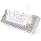 Wired RGB Gaming Membrance Keyboard. 60 Percent Mini Creamy LED Computer Keyboard .Small Ergonomic Clicky Teclado with ABS Backlit Unreplaceable Keycaps. (White Case + Grey Keycaps)