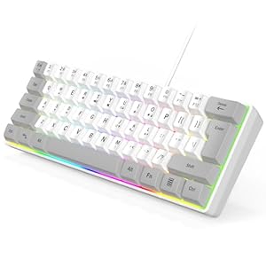 Wired RGB Gaming Membrance Keyboard. 60 Percent Mini Creamy LED Computer Keyboard .Small Ergonomic Clicky Teclado with ABS backlit Unreplaceable Keycaps. (White Case + Grey Keycaps)