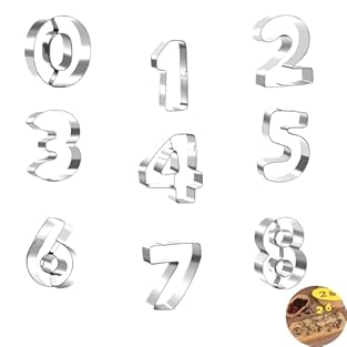 This set includes nine stainless steel cookie cutters shaped as the numbers zero to eight for creating fun and personalized cookies for special occasions. Made from quality stainless steel these cutters are durable and reusable ensuring they will las...
