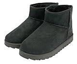 [ZIP CORPORATION] ムートンブーツ レディース 冬 あったかい 裏起毛 スノーブーツ スエード ファー かわいい ミディアム ショート ブーツ ローカット 定番丈 ブラック 24～25cm