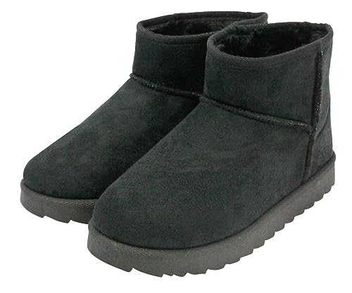 [ZIP CORPORATION] ムートンブーツ レディース 冬 あったかい 裏起毛 スノーブーツ スエード ファー かわいい ミディアム ショート ブーツ ローカット 定番丈 ブラック 23～24cm