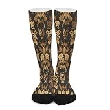 HYANXCU Vintage Gold Black Tan Floral Stockings - Soft...