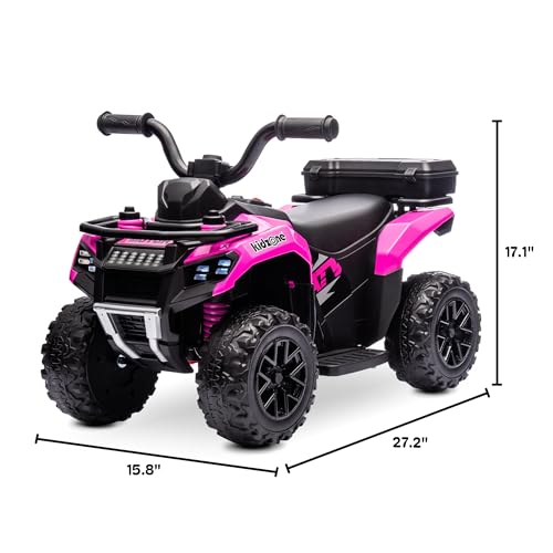 Kidzone 6V Ride-On ATV for Kids 18+ Months, Battery-Powered 4-Wheel Electric Vehicle with Bluetooth, USB, Storage, LED Lights, Safe 1.5–2 km/h Speed - Pink