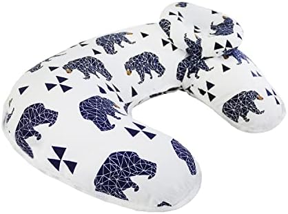 TEALP Nursing Pillow Black Bears, Breastfeeding Pillow with a Detachable Headrest Baby Head Support 100% Cotton Pillowcase Removable