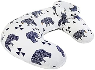 TEALP Nursing Pillow Black Bears, Breastfeeding Pillow with a Detachable Headrest Baby Head Support 100% Cotton Pillowcase Removable