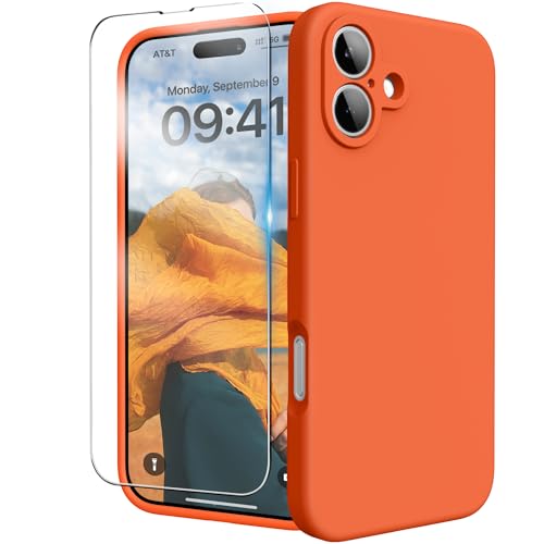 INGIDO for iPhone 16 Plus Case, Liquid Silicone Case with Camera Protection Soft Gel Rubber Cover with Microfiber Lining Shockproof Protective Phone Case for iPhone 16 Plus 6.7", Neon Orange