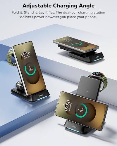 Image of KPON 3 in 1 Charging Station for Samsung, Wireless Charger for Thick Cases, Foldable Phone and Watch Charger Stand for Galaxy S26 /S25 /S25 Ultra /S24 /Android Devices, Galaxy Watch Not for watch9 /ultra2