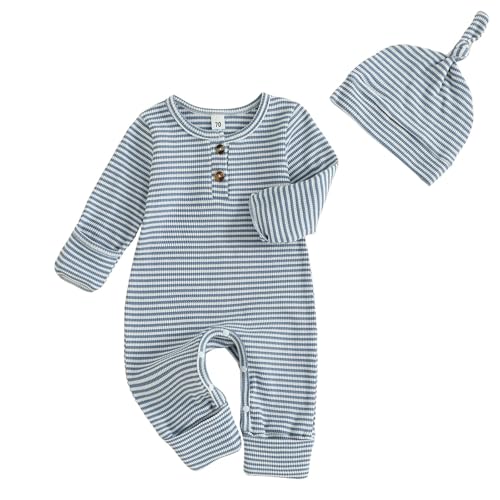 Murnouche Newborn Baby Boy Clothes Coming Home Outfit Ribbed Romper with Hat Bodysuit Jumpsuit