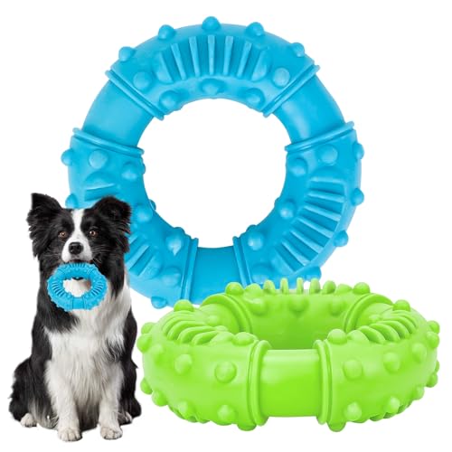 Feirdhoo 2 Unidades Juguete Mordedor Anillo para Perros, Juguete para Perros Indestructible de Caucho Natural, Juguete Anillo para Cuidado Dental Divertido para Grandes y Cachorros