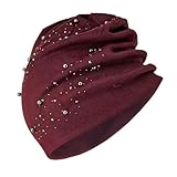 Fashion Faux Pearls Studded Caps Polyester Winter Warm Cap Comfortable Head-Wrapping Hat for Outdoor Use Elegant Cap