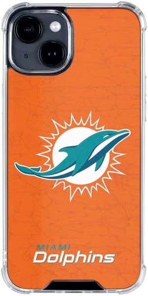 Skinit Clear Phone Case Compatible with iPhone 15 Plus - Officially Licensed NFL Miami Dolphins Distressed- Orange Design