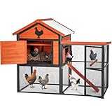 Chicken Coop Outside for 5-7 Chickens, Large Wooden Outdoor Hen House Poultry Cage with All-Around Metal Frame, Run and Nesting Box, Weatherproof Insulated Chicken House for Duck Rabbit Hen,Yellow