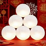 6PCS White Paper Lanterns 12Inch Round with Led Light New Year's Eve Wedding Anniversary Valentines Lantern Decorative Hanging Lanterns Lamp for Birthday,Christmas Graduation Party Indoor and Outdoor