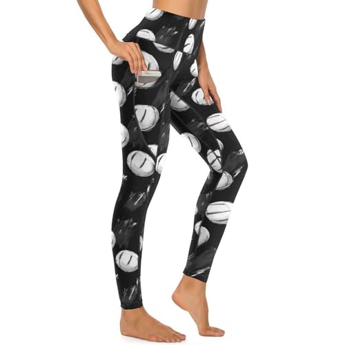 Legging imprimé baseball femme, pantalon yoga taille haute avec poches latérales