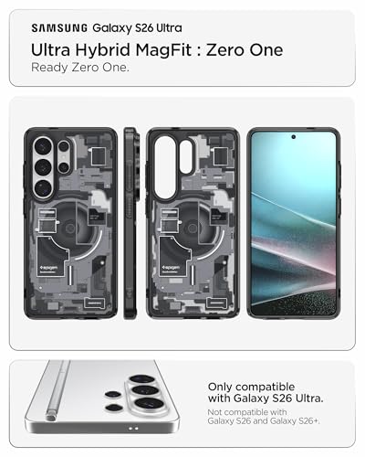 Image of Spigen for Galaxy S26 Ultra Case, Ultra Hybrid MagFit [Anti-Yellowing] [Compatible with MagSafe] [Fast Wireless Charging] - Zero One Black