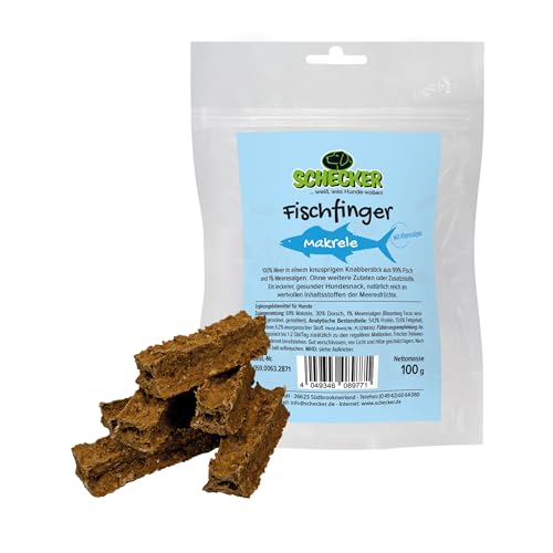 Schecker Hundesnack - Fischfinger Makrele - 100 g - Dörrfisch aus 99% Fisch und 1% Meeresalgen