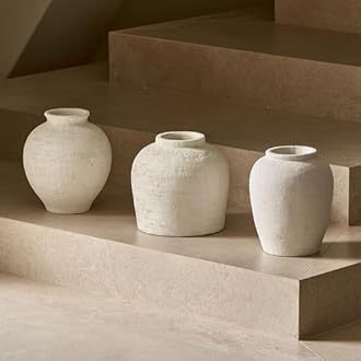 LB2 White Ceramic Large Vase, 11" Tall Zen Style vase, Terra Cotta Pitcher Vase, Distressed Farmhouse Decor, Pottery Decorative Flower for Home Decor (B - White 11")