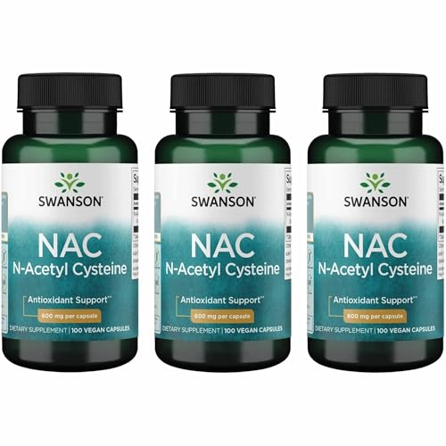 Swanson NAC N-Acetyl Cysteine Liver Health and Antioxidant Supplement for Adults Seeking Detox and Free Radical Support - 600 mg (100 Vegan Capsules, 3 Pack)