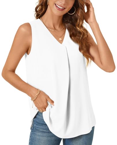 Bestbee Women's 2025 Summer Tank Tops Dressy Casual Sleeveless Chiffon Blouses V Neck Tunics Cute Business Work Shirts2