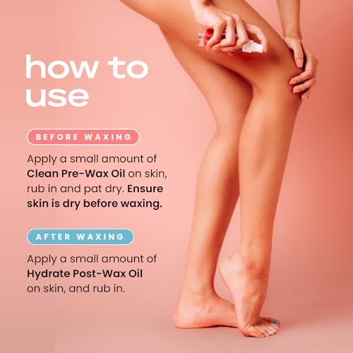 Clean & Hydrate At Home Waxing Kit Oils – Pre Wax Cleanser Preps & Protects Skin – Post Body & Facial Wax Oil Soothes, Reduces Redness, Removes Residue – Make Hair Removal Easy by KoluaWax, 3 Oz. Each