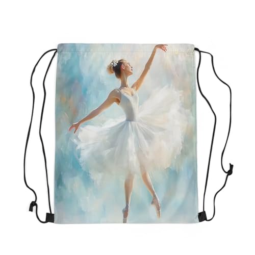 Image of jejeloiu Vintage Ballet Drawstring Backpack 13x15.7inch Ballerina Waterproof Gym Drawstring Bags Blue Ballet Dancer Sports String Backpack Beach Swim Travel Bag Sackpack