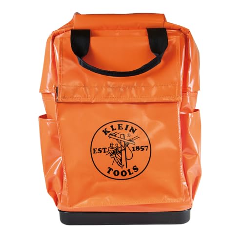 Klein Tools 5185ORA Tool Bag Backpack, Made in USA, Lineman Backpack, Adjustable Padded Shoulder Straps, Double-Stitched Bottom with Drain Holes, Orange by KLEIN TOOLS - Image 7