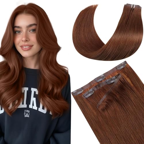 LaaVoo Seamless Clip in Hair Extensions Real Human Hair Auburn