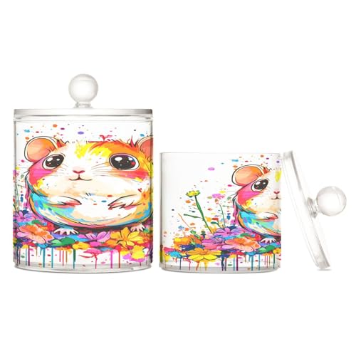 sanluoli Scatole portaoggetti in plastica trasparente per criceti, con coperchio, contenitori decorativi per cotton fioc, bastoncini di cotone, filo interdentale, graffette, confezione da 2