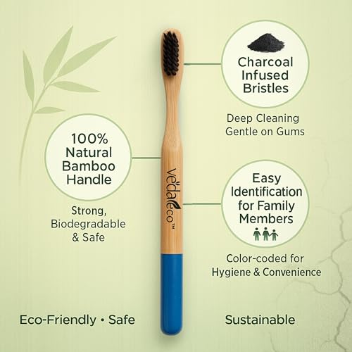 Image of Bamboo toothbrush for adults VEDAeco Wooden Tooth Brushes - Pack of 4