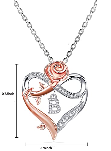 Wigerlon Rose Heart Initial Necklaces For Women,Infinity Love Heart Letter Pendant Necklace Cz A-Z For Teen Girls P Necklace #TOP5