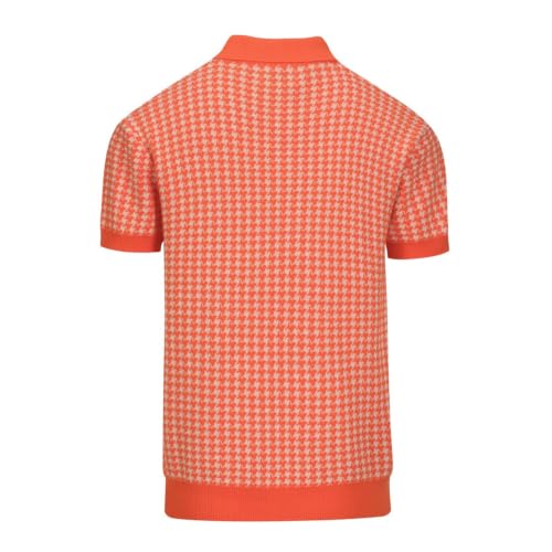 OXKNIT Polo para Hombre de Punto Manga Corta Retro Clásico Patrón Naranja y Beige Camisa de Golf con Botón Cuadrante miniatura 3