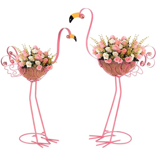 Velibobo Lot de 2 pots de fleurs roses avec panier - En métal - Pour l'intérieur et l'extérieur - Pour jardin, pelouse, patio