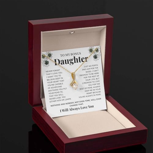 To My Bonus Daughter Necklace Gift, Step Daughter Gifts From Mom Or Dad, Alluring Beauty Necklace Gifts For Stepdaughter, Birthday, Gift For Graduation, Necklace With Meaningful Message Card And Box3
