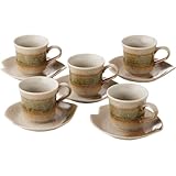 エールネット(Ale-net) カップ&ソーサー 5個セット 直径7×高さ6.5cm 130cc 窯変織部 コーヒー碗皿揃 5客コーヒーセット 磁器 美濃焼 日本製 来客用 接客用 土のぬくもりを感じる温かみのあるカップのセット
