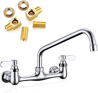 Favorpo Wall Mount Faucet 8 Inches Center Commercial Kitchen Faucet, 12 Inches Swivel Spout Wall-Mount Utility Sink Faucets, 2 Handle Wall Mounted Faucets for Kitchen Laundry Room Restaurant