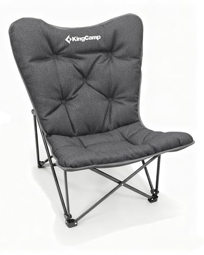 KingCamp Padded Oversized Camping Chair - XL Comfy Butterfly Folding Chair for Outdoor with Carry Bag,Portable Camp Chair for Adults, Indoor and Lawn Supports 300 lbs,Grey
