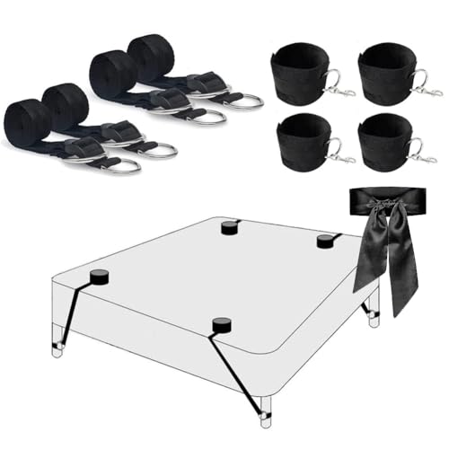 SenLuxe Bondage-Set Bett Fesseln Sexspielzeug, Einstellbar Sex Bondageset SM Fesselset Inkl Handschellen FußFesseln Augenbinden für Paare Extrem Sex, Schwarz