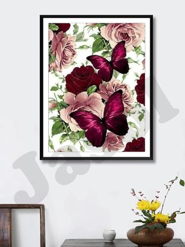 Image of Jasol Diamond Painting Kit, 40x30 Cms, Full Drill, 5D Crystals, Home Wall Decor Gift Set (Butter Fly M45041)