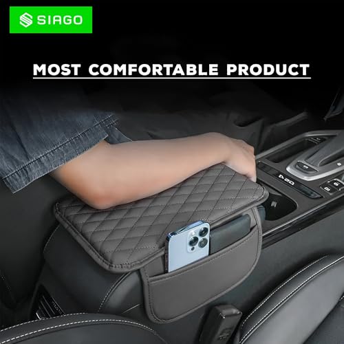 Image of SIAGO Car Armrest Cover Cushion with Storage Bags | Soft Center Console Protector Pad | Non-Slip, Waterproof & Durable | Universal Fit for Cars, SUVs & Trucks (Grey) SIA144