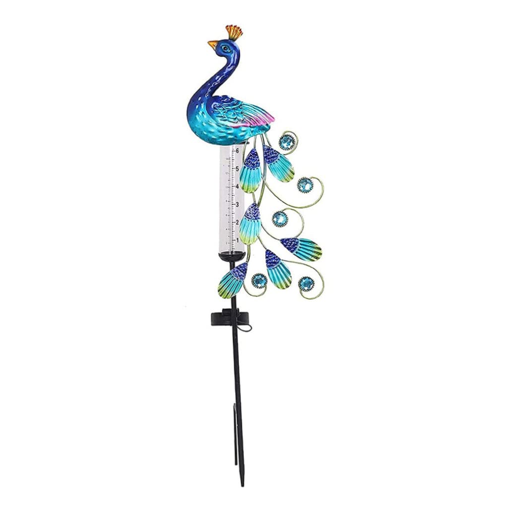 Rain Gauge Light Solar Powered Metal Peacock Garden Stakes Waterproof Yard Decorations Solar Powered Rain Gauge Metal Rain Gauge Rain Gauge Decorations