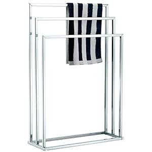 MyGift Silver Chrome Plated Metal Free Standing Towel Rack Stand with 3 Bars for Bathroom, Bedroom, Laundry Room, Blanket Rack