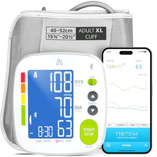 Greater Goods Bluetooth Blood Pressure Monitor with Extra-Large Cuff (15.720.5) Automatic Digital Upper Arm BP Monitor for Large Arms Easy-to-Read Backlit Display Complete Home Kit